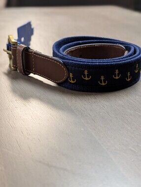 Caribbean Joe Navy Belt with Gold Anchor Embroidery